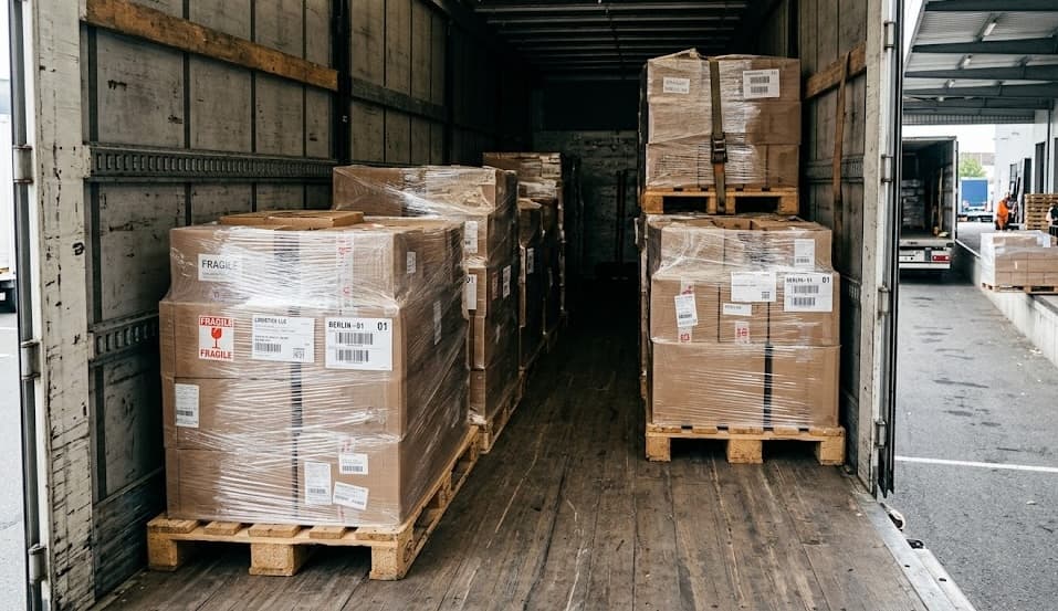 Pallets loaded inside a truck trailer ready for delivery across San Diego and Southern California